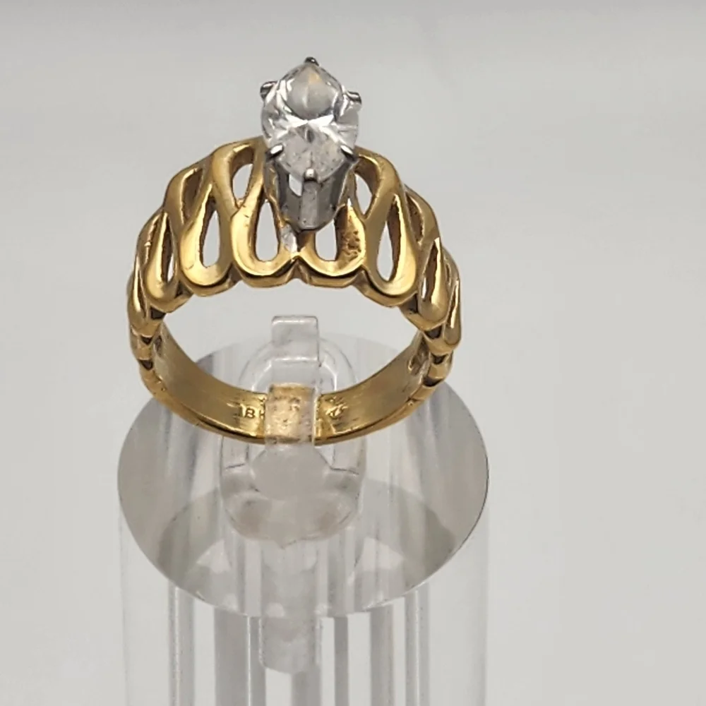 Vintage Vargas 18KT GE & Marquise Solitaire Rhinestone Ring (7.25)